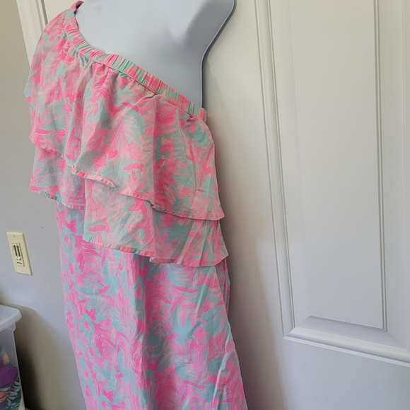 Vineyard Vines One Shoulder Ruffled Pink Blue Dress Preppy Floral Size Small - Picture 5 of 12